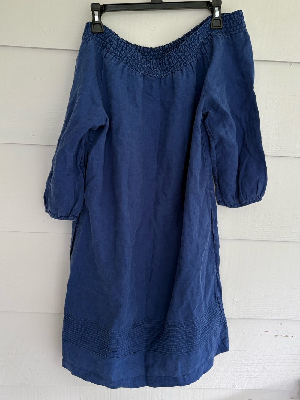 Boden 100% Linen Blue Off Shoulder Midi Dress Size M Coastal Resort Summer - Picture 3 of 4